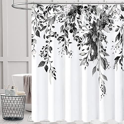 Cortina de chuveiro de planta de eucalipto de eucalipto bttn, cortina de chuveiro de tecido floral com ganchos de plástico,
