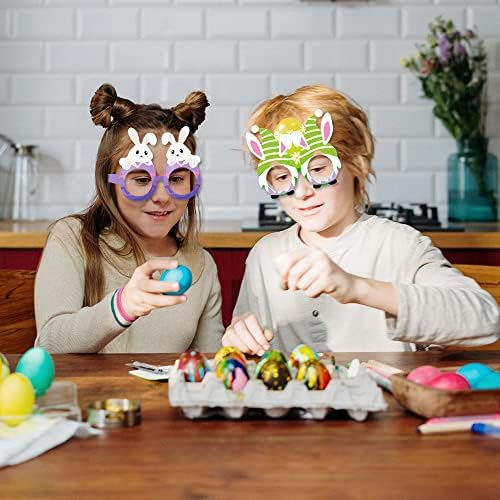 Gotgala 12 peças Eyeglasses de Páscoa Decorações de festa da Páscoa Feliz Ears de coelho Ears bico ovos de óculos