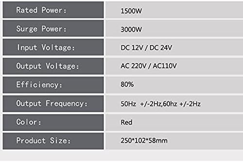 Inversor de Jeekoudy Power, inversor de onda senoidal modificado de 1500W, DC 12V para AC 110/220V Converter de carro,