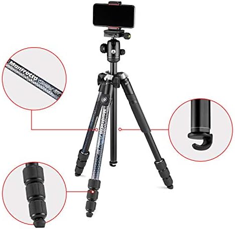 Manfrotto elemento mii móvel bluetooth mkelmii4bmb-bh, tripé de viagem de alumínio leve, com bolsa de transporte, cabeça de bola compatível com arca, carrega 8 kg, para DSLRs, cscs, câmeras compactas e smartphones