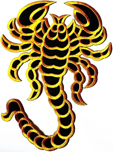 Kleenplus. Grande grande jumbo amarelo escorpião remendo de ferro bordado em crachá costurar em roupas de remendo roupas