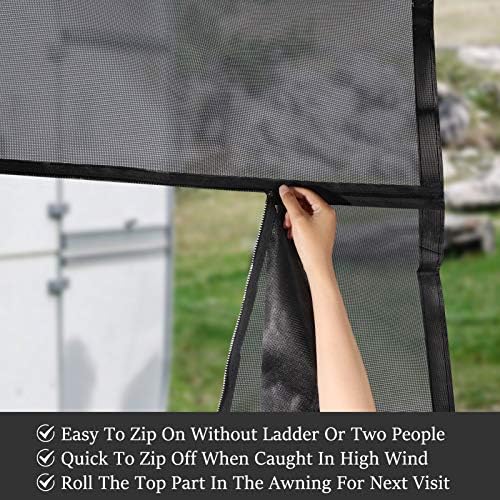 Tela da sombra do toldo do Excelfu RV com zíper 13 'x 9' - Black Mesh UV Blocker Sun Shade Kits Complete para RV Camper Motorhome