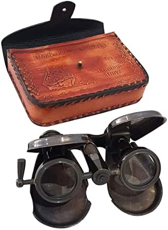 Mini binocular de mão marinha de latão antigo com caixa de couro R&J Beck Ltd London 1857