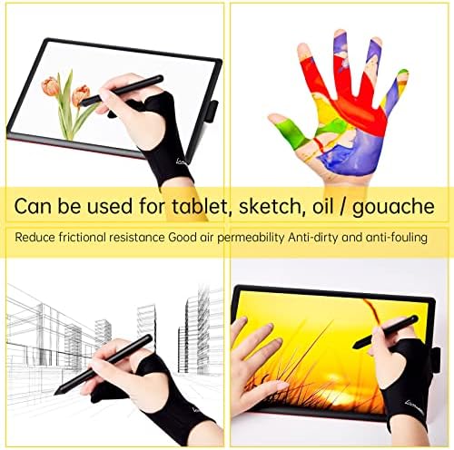 Pacote de 2 pacote de desenho digital, luva de artista para desenho de tablet, iPad, esboço, luva de arte com dois dedos para a
