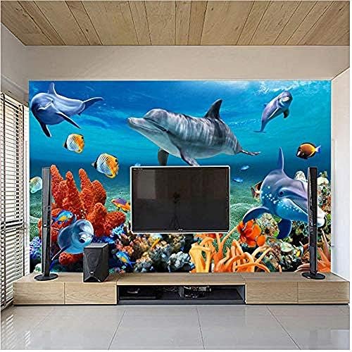 CLHHSY Papel de parede de parede de mural 3D impermeável e removível para crianças subaquáticas Dolphin Parede de parede de parede de parede de aquário da sala de fundo da sala de cama infantil quarto de cama de cama-450x300cm