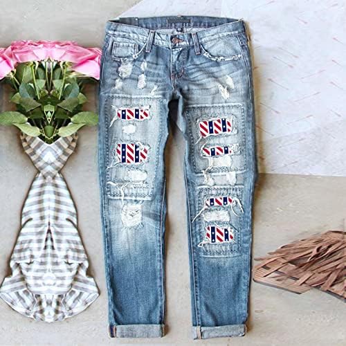 New Wash Jeans Jeans Independence Print Ripped calça mulheres altas nas calças