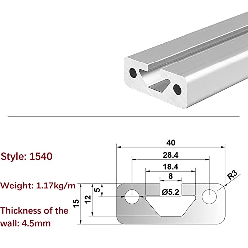 Mssoomm 2 pacote 1540 Comprimento do perfil de extrusão de alumínio 48,82 polegadas / 1240 mm Silver, 15 x 40mm 15 Série T Tipo