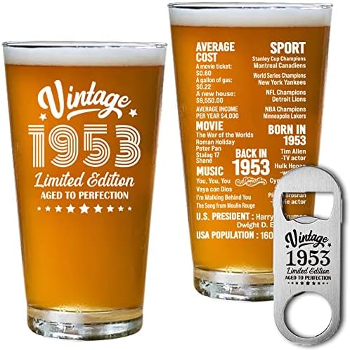 Presentes de aniversário de 70 anos para homens, Presente de decoração de aniversário de 70 anos, safras vintage - 70º aniversário de festas, vidro de cerveja de 16 onças