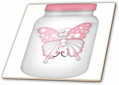 3drose fofa rosa e borboleta branca em uma ilustração de jarro - telhas