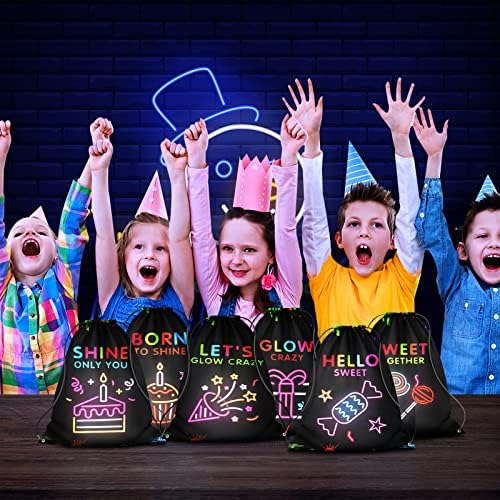 12 Pack Glow Party Supplies favorece sacos de cordão para crianças de aniversário, garotos, garotos brilharem Backpack Backpack como saques e saquinhos de brindes para presentes, tratamento, doces, escola, viagem ou decoração de festa de aniversário temática