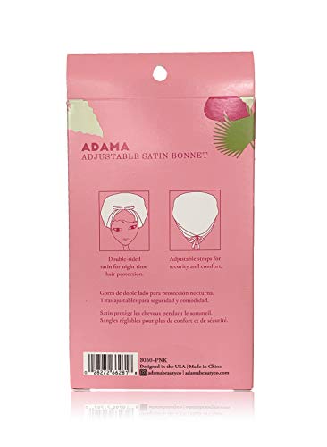 Capato de sono de cetim ajustável Adama, cetim de dupla face para proteção de cabelo noturno, tiras ajustáveis ​​para segurança e conforto, lavável máquina, design floral rosa, tamanho único