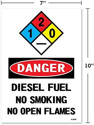 Perigo: combustível diesel Não fumar sem chamas abertas, 10 High x 7 de largura, preto/vermelho em branco, adesivo de vinil