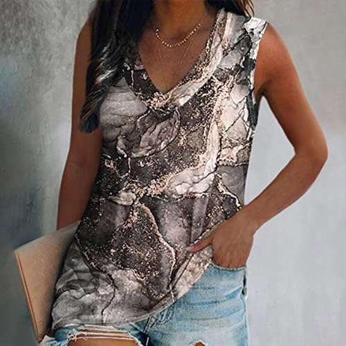 Camiseta da blusa para meninas roupas de outono de verão, tendência sem mangas algodão vneck mármore gráfico tampe 3s 3s