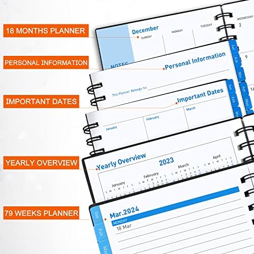 Planejador Daily 2023-2024, Planejador de 18 meses com Tabs, Planejador diário semanal mensal 2023-2024, julho de 2023-dezembro de