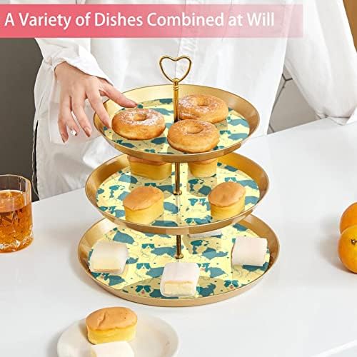 3 Placa de fruta de cupcakes de 3 camadas de sobremesa Plástico para servir suporte de exibição para casamento de aniversário Decorações de chá de chá de chá de bebê redondo, Border Collie Pattern