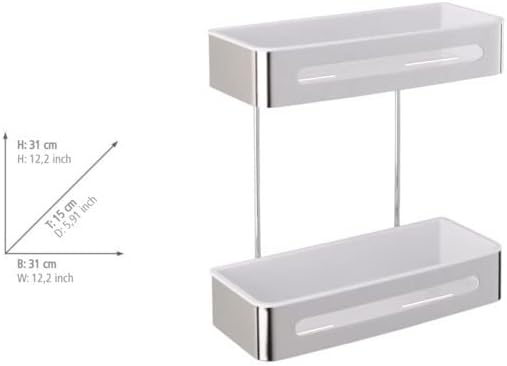 Wenko Premium Plus Wall Rack com 2 níveis, prata/branco