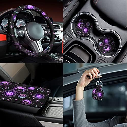 Riakrum 15 pcs gradiente Sun Moon Star Carreço do assento de carro Completo para mulheres capa de volante para o volante Braço