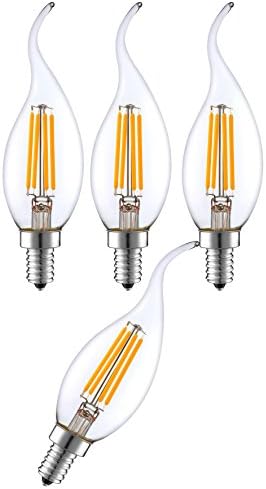 Elegante iluminação de 3,5 watts E12 LED Filamento Candelabra lâmpada LED LED, lustre de lustre de 2700 mil de 2700 mil, tampa decorativa de vidro fosco 4pack