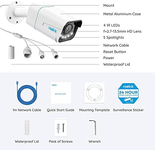 Reolink 4K Poe Segurança Câmera IP Outdoor com detecção humana/veículo, zoom óptico de 5x, holofote de movimento, visão noturna em cores, lapso de tempo, palestra bidirecional, pacote RLC-811A com caixa de junção B10