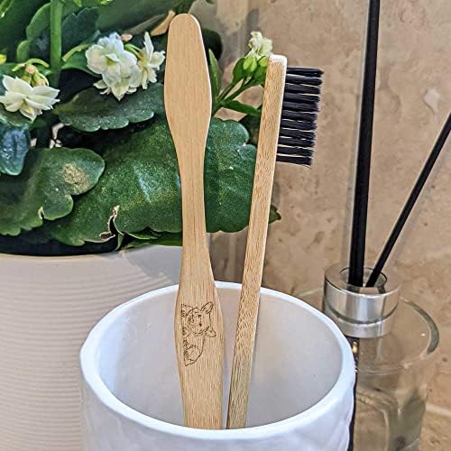 Azeeda 'Corgi deitada' escova de dentes de bambu