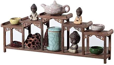 Prateleira de desktop mkmkl, ornamentos de estilo chinês, mini artesanato em suporte, suporte de madeira sólida, d, d