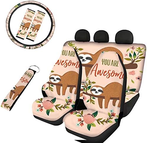 Advocador Dream Dream Baby Sloth Car Seat Set com chave de chave/15 polegadas Tampa do volante/tampa do cinto de segurança 8 peças