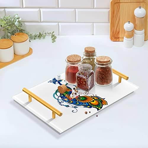 Bandeja de banheiro de acrílico de Dallonan, bandejas decorativas retangulares de pavão com alças de ouro para a cozinha