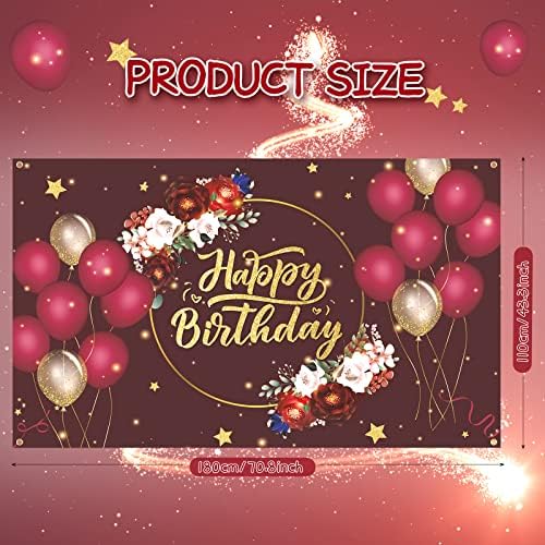 Borgonha Gold Feliz Aniversário Banner Banner Floral Fundamento Fundo para Mulheres Lady Girl Vinho Vermelho Maroon Maroon Gold Birthday Bolo Decorações de Tabel