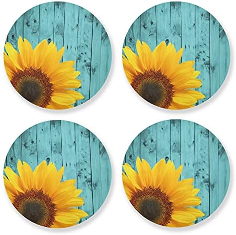 Coasters de madeira para montanhas -russas de mesa com cortiça decoração da sala de jantar decoração de casa girassol Teal