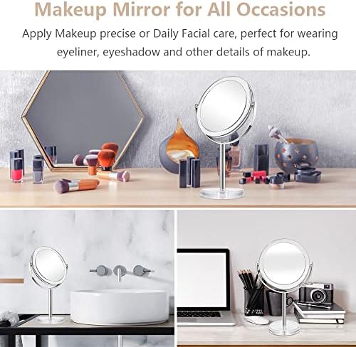 Cheftick dupla face 1x e 10x espelho de maquiagem, espelho de vaidade ampliado de mesa com giro de 360 ​​graus para