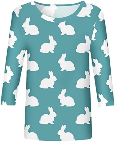Camisas de Páscoa para mulheres fofas coelhos de coelho gráfico de impressão gráfica 3/4 Manga Casual Blush Summer Round Neck