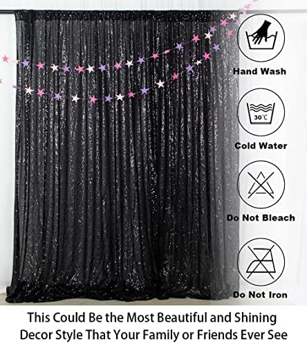 Cortinas de pano de fundo de lantejoulas pretas 2 painéis Seuqin Bakdrop 4x8ft cenário de brilho para fotografia de cenário de casamento cortina de cenário preto glitter