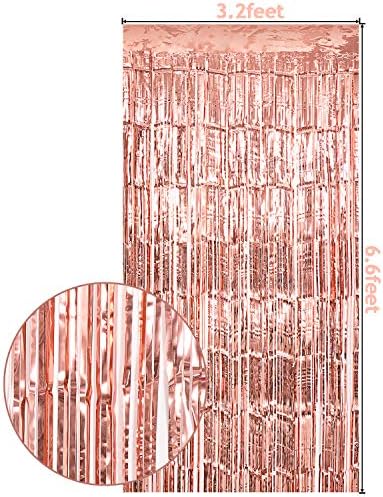 Ougold 3 pacotes 3,2 pés x 6,6 pés de ouro rosa streamers de tinsel metálico Cortinas franjas de desbaste de solteira adereços