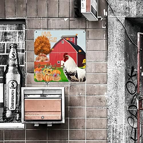 Decoração de parede de outono Fun Rooster Pumpkin Tin Sign Hello Plate Maple Truck Barn Gunfross Metal Metal Sign Antique