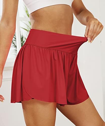 Autometes feminino 2 em 1 Flowy Butterfly Running Athletic Workout Shorts Trendy Summer Casual Casual Coloque ioga Saias de tênis