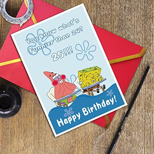 Cartão engraçado de 25 anos de aniversário para amigo, presentes de 25 anos para mulheres, Bob Bob Patrick Patrick Star Meme Card