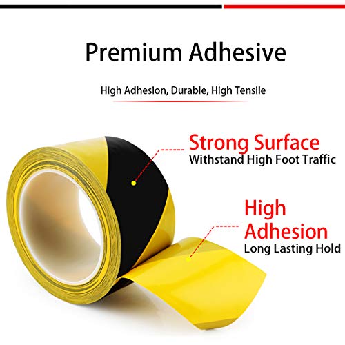 Apt Premium preto e branco listrado fita de segurança de piso de vinil, excelente para cautela e aviso de risco, distanciamento