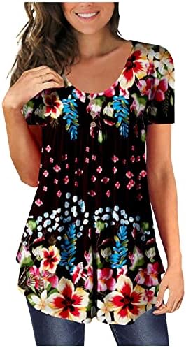 Botão feminina henley casual plus size túnica tops floral em vil de manga curta de manga curta T GLUSS FLOWY BLOUS