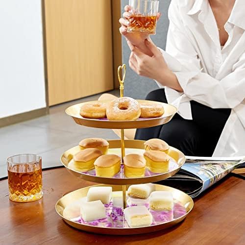 Suporte para bolo com bandeja de porção dourada, 3 camadas redondo cupcakes pisca