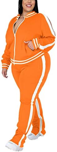 Molho de moletom fcutel para mulheres Cuasal plus size zipper listras de calças de calça longa conjuntos de traje de corrida