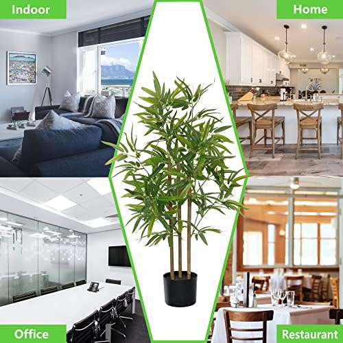 Árvore artificial de bambu de 3 pés de 3 pés, planta de bambu falsa, planta artificial com 3 hastes, perfeita para decoração interna