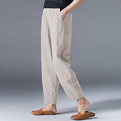 Calças de linho de algodão casual de verão para mulheres calças de perna larga e largura calças de cintura alta com bolsos Comfort Bottoms