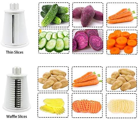 Vekaya 5 em 1 ralador de queijo rotativo com alça [5 lâminas intercambiáveis ​​de aço inoxidável] Ralista de mangueira