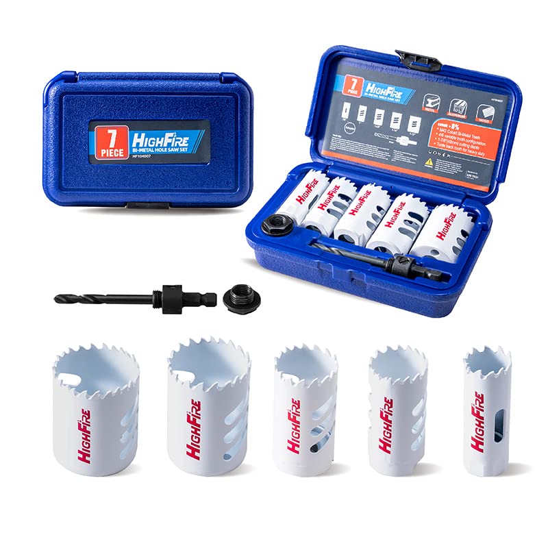 Highfire 19 pcs Hole SAW Conjunto 3/4 -6 para madeira macia, madeira compensada, drywall e placa de PVC, kit de serra de furo 13pcs, 2 mandrels, 3 bits de broca, 1 chave hexadecimal e 1 placa de instalação