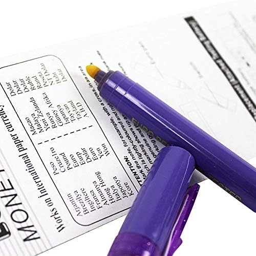 Sagasave falsificou Bill Detector Marker Pen com UV Light Fake Money Vercher - Proteção de fraude de testadores de prevenção de perdas de dinheiro para moeda -púrpura