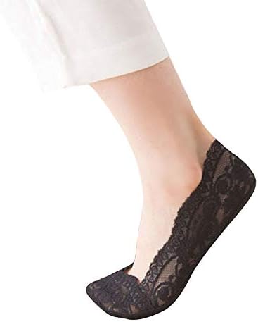 Zefotim ✿ meias de tornozelo de moda feminino mistura de algodão renda antiskid invisível meias de corte de baixo