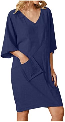 Vestido feminino de Mokfe, vestido de camiseta curta elástico elástico solto bolsos oscilantes confortáveis ​​vestido