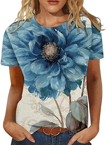 Mulheres Floral T SHISTES Moda de verão Casual Round Round Round Blouse de t-shirt de manga curta solta 2023