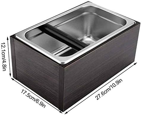 Syksol Guangming - Caixa de bata de café em aço inoxidável com o exterior da alça de madeira, recipiente para resíduos de terrenos, caixa de batida de café prática de grande capacidade, 17,5 * 12,1 * 27.6