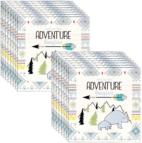 Havercamp Adventure começa 16 guardanapos de almoço de papel de embalagem - Tribal Adventure Pattern Square Disposable para almoçar guardana